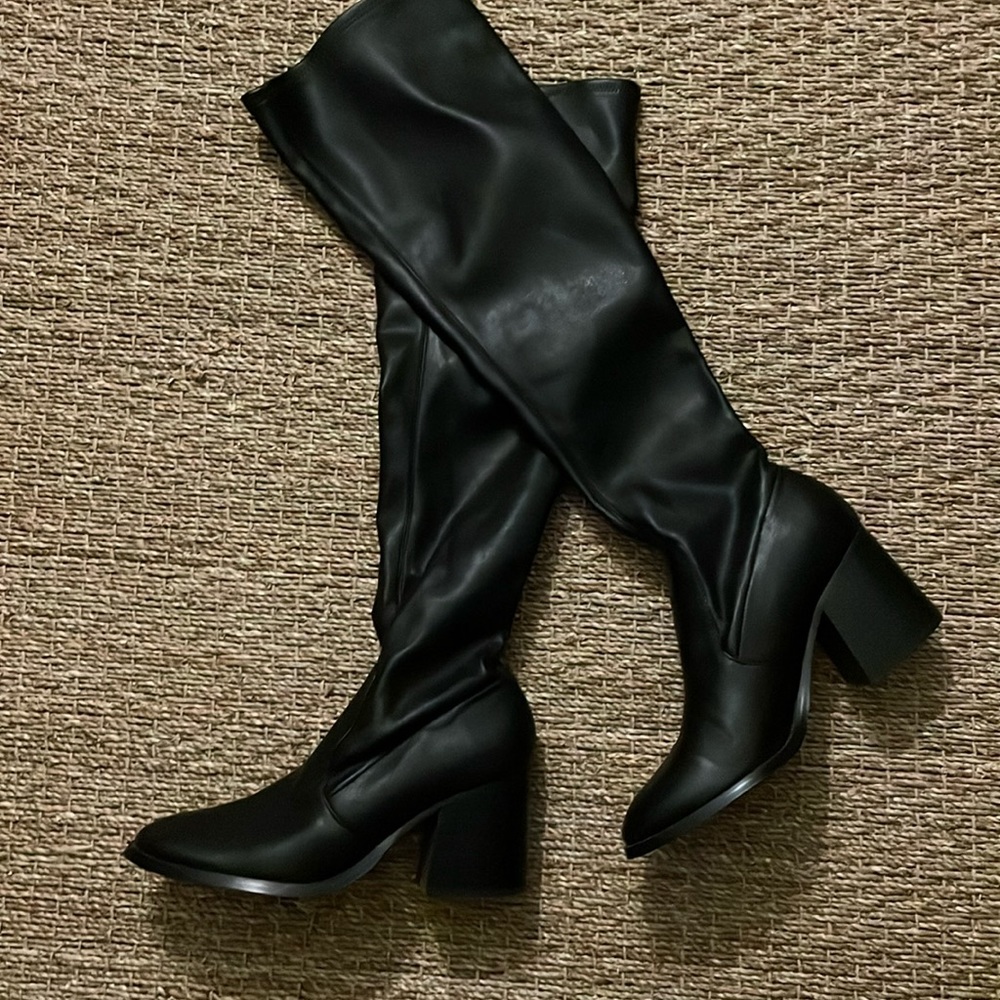 Steve Madden Lamar over the knee black faux-leather boots (size 10) worn 1x